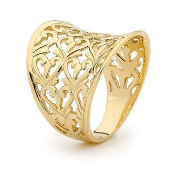 Gold Ring - Wide Band - Filigree - BEE-44288