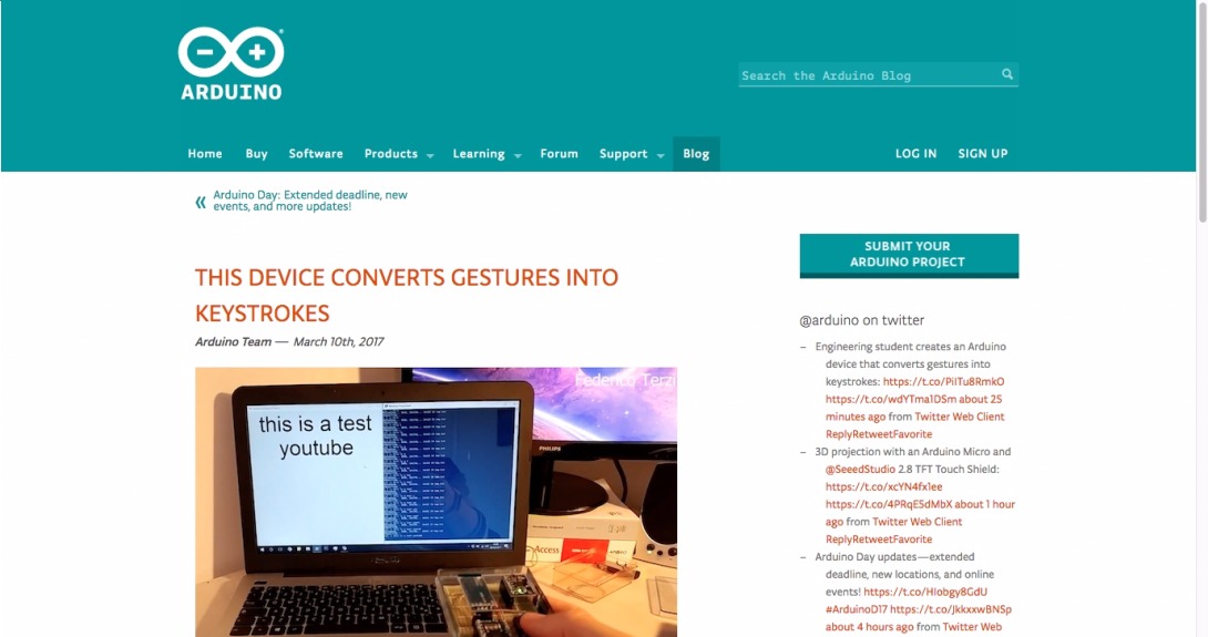 Arduino Blog – This device converts gestures into keystrokes