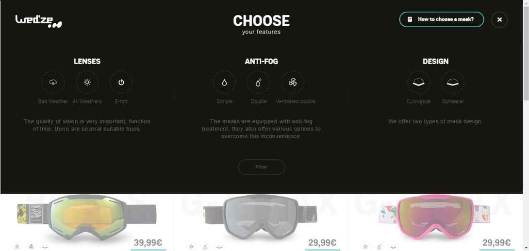 Wed'ze goggles collection | Wed'ze's goggles simulator