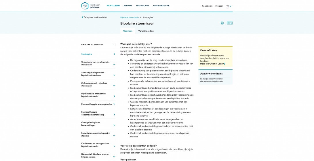 Bipolaire stoornissen - Startpagina - Richtlijn - Richtlijnendatabase