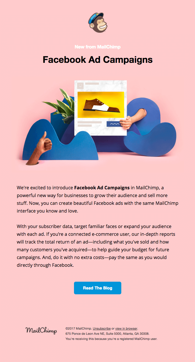 😻 Facebook Ad Campaigns in MailChimp are Here - Really Good Emails