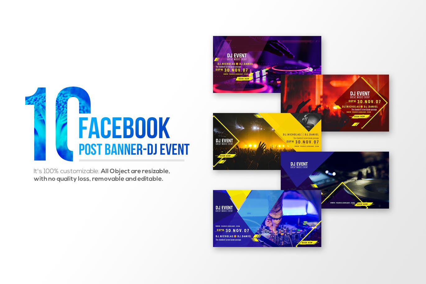 10-Facebook Post banners-DJ Event by Wutip on Envato Elements