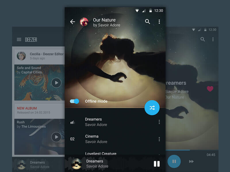 Concept of Material Design music app UI - Deezer
