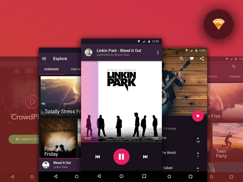 CrowdPlayer Android Music App Sketch freebie - Download free resource for Sketch - Sketch App Sources
