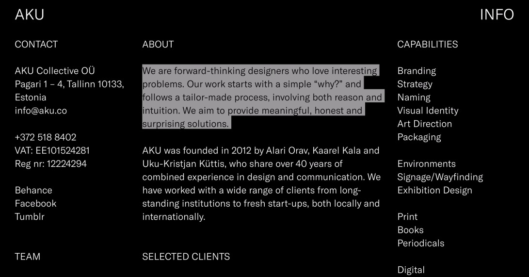 AKU – AKU is a design studio based in Tallinn, Estonia. We develop strategies, create concepts and implement solutions across different media.