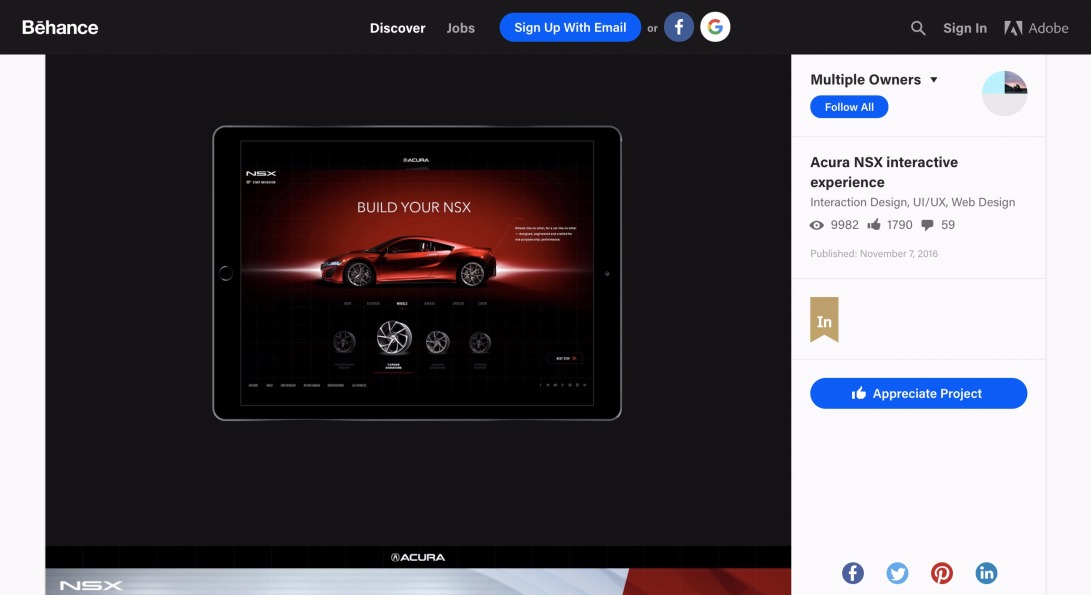 Acura NSX interactive experience on Behance