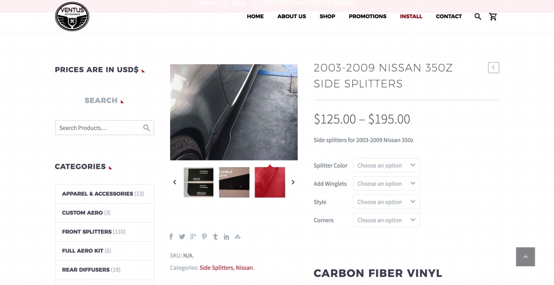 2003-2009 Nissan 350z Side Splitters - Ventus Autoworks