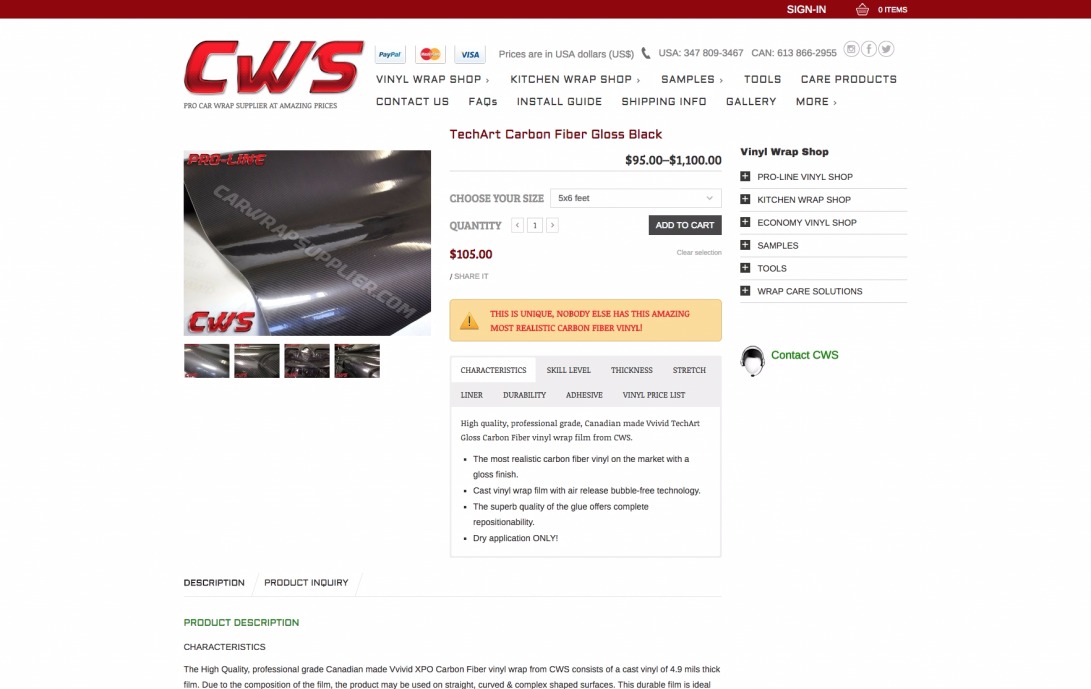 TechArt Carbon Fiber Gloss Black | CWS vinyl wraps