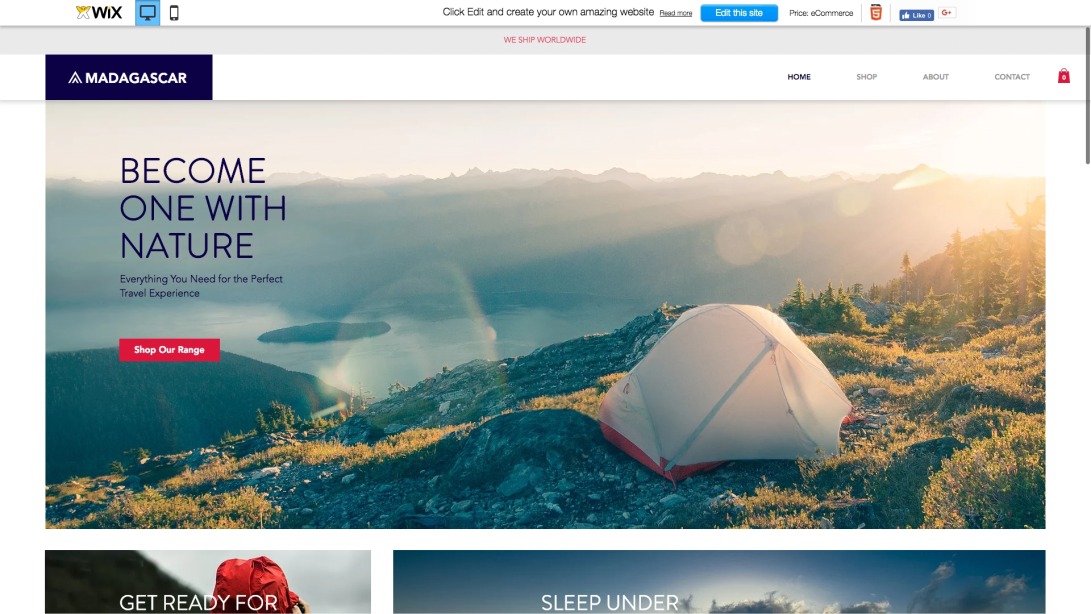 Camping Equipment Store Website Template | WIX