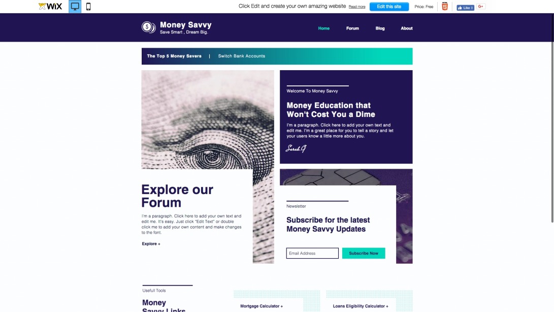 Money Saving Forum Website Template | WIX