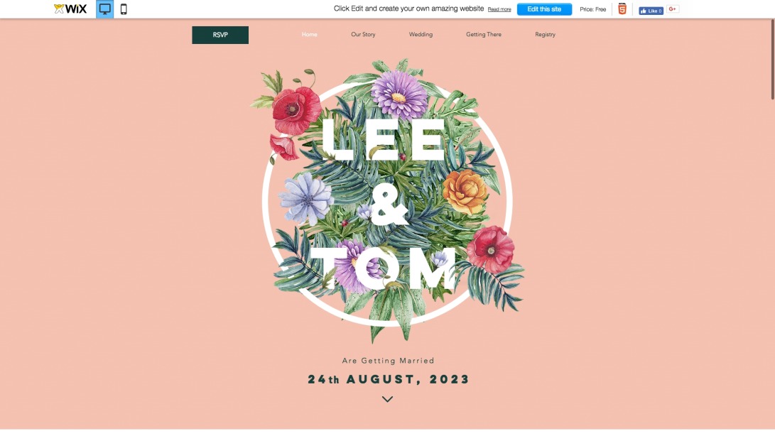 Floral Wedding Invitation Website Template | WIX