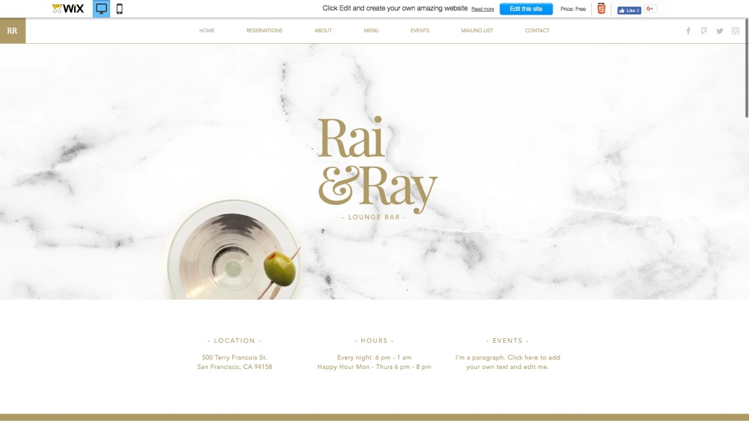 Lounge Bar Website Template | WIX