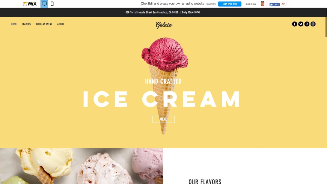 Ice Cream Parlor Website Template | WIX
