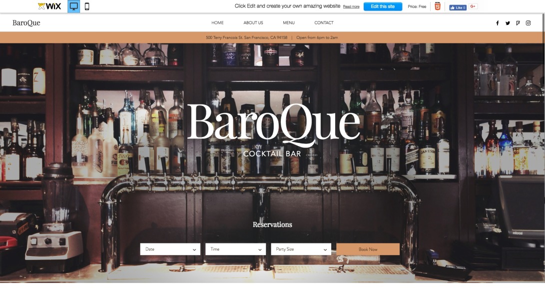 Cocktail Bar Website Template | WIX