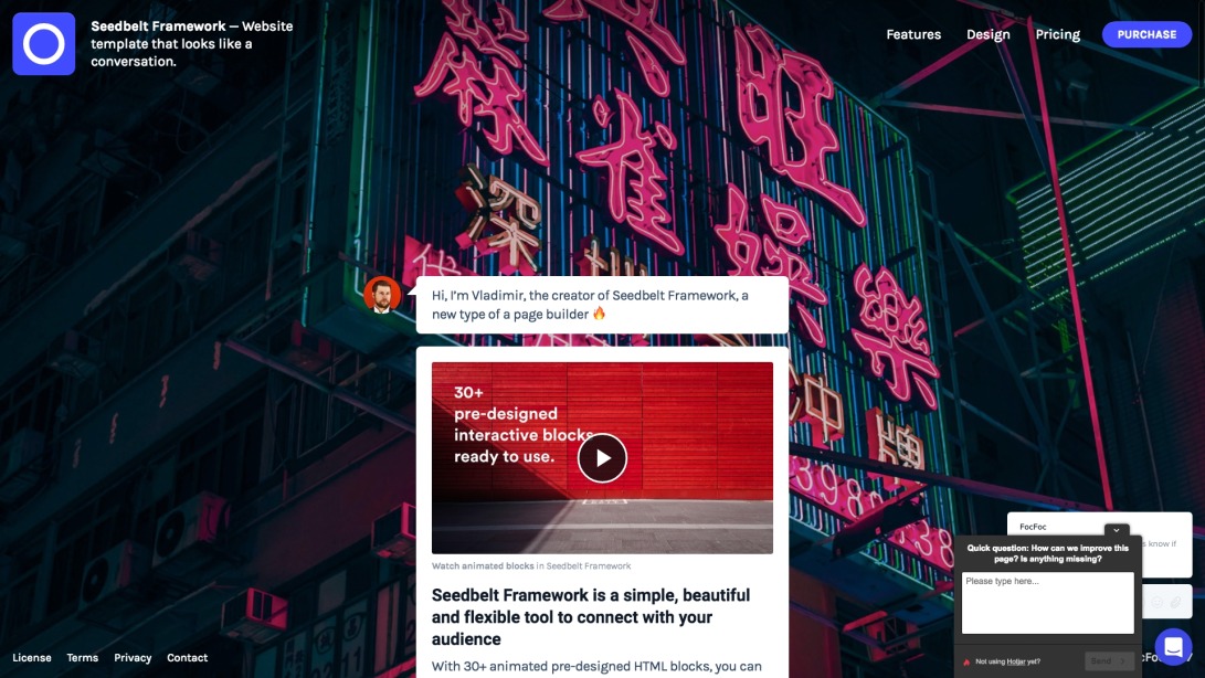 Seedbelt HTML Framework — Website template that looks like a conversation