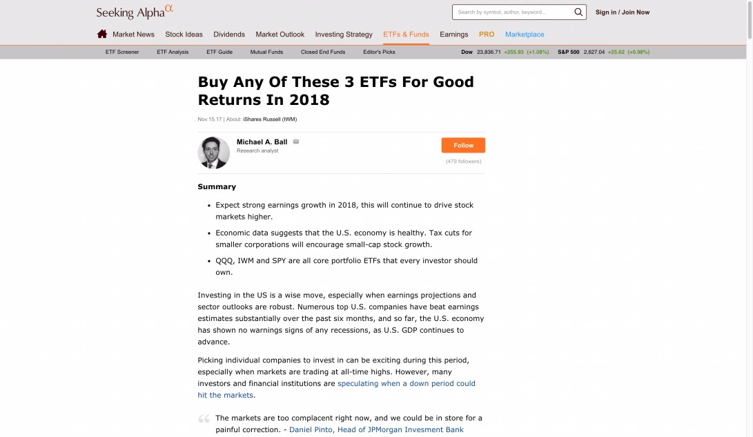 Buy Any Of These 3 ETFs For Good Returns In 2018 - iShares Russell 2000 ETF (NYSEARCA:IWM) | Seeking Alpha
