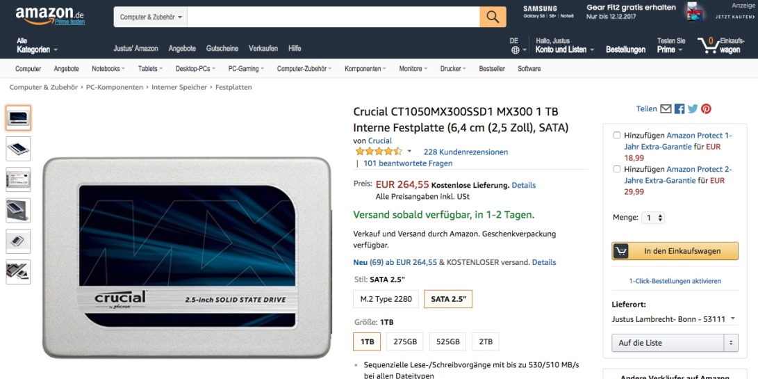 Crucial CT1050MX300SSD1 MX300 1 TB Interne Festplatte: Amazon.de: Computer & Zubehör