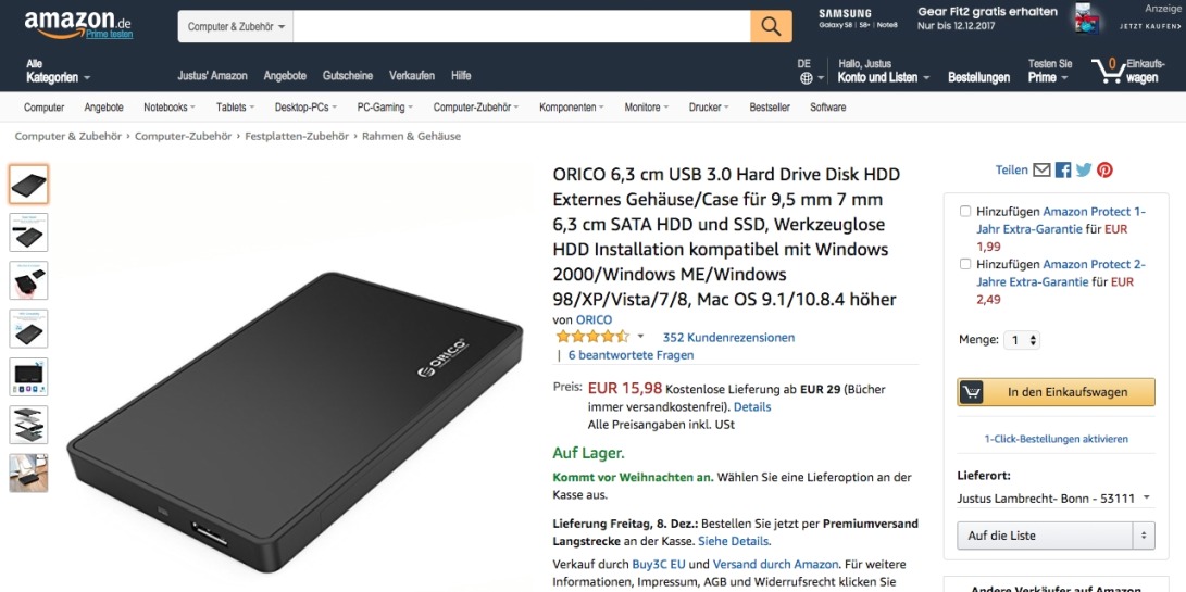 ORICO 6,3 cm USB 3.0 Hard Drive Disk HDD: Amazon.de: Computer & Zubehör