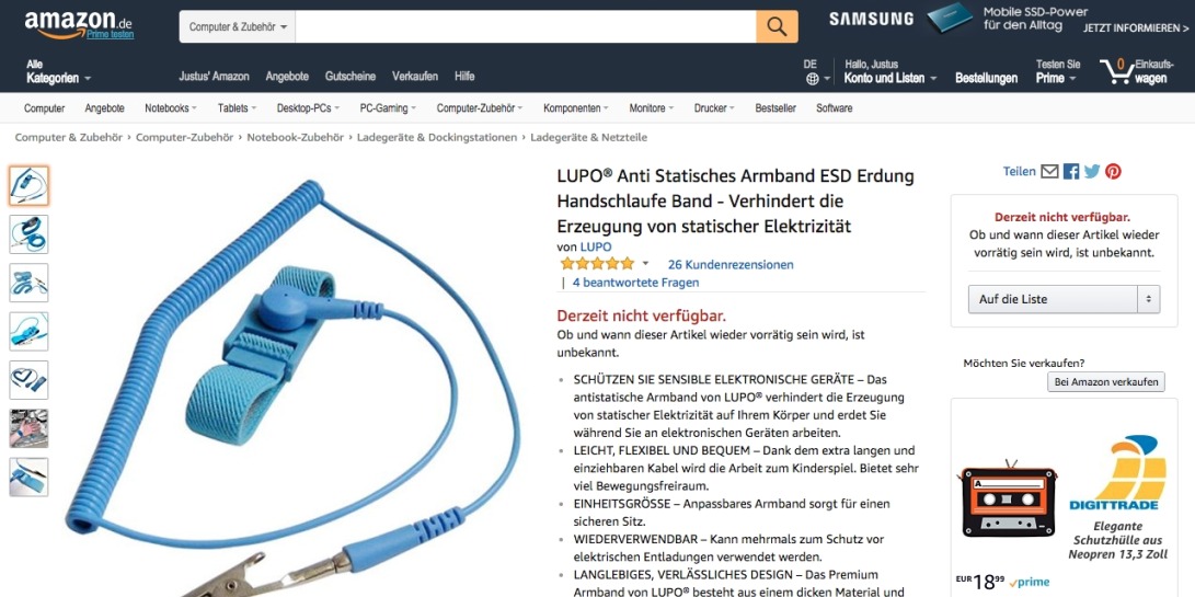 LUPO® Anti Statisches Armband ESD Erdung: Amazon.de: Computer & Zubehör