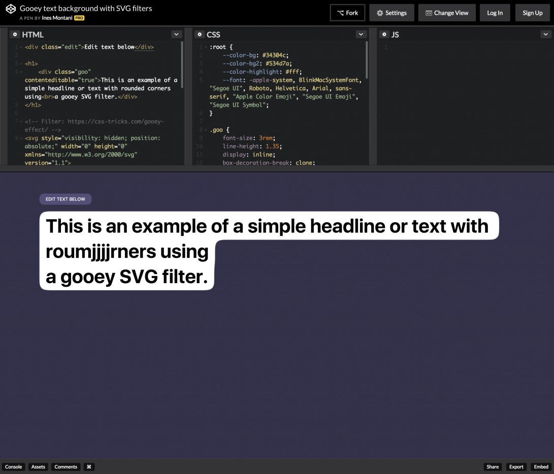 Gooey text background with SVG filters