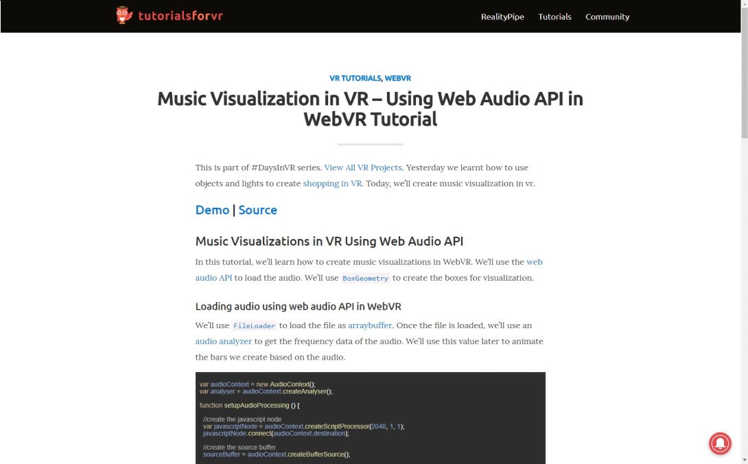 Music Visualization in VR - Using Web Audio API in WebVR Tutorial VR Tutorials to Help Build Your Career