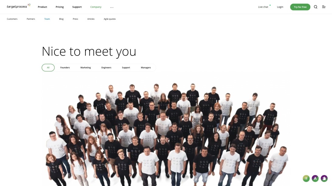 About Us - Meet the team | Company values | Product history