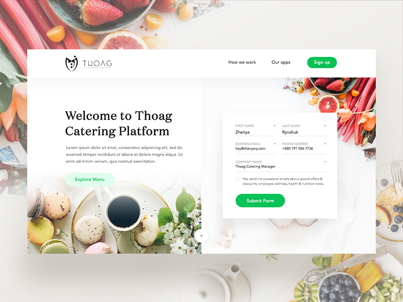 Thoag Catering Homepage Design Exploration - 02 by Masudur Rahman  - Dribbble