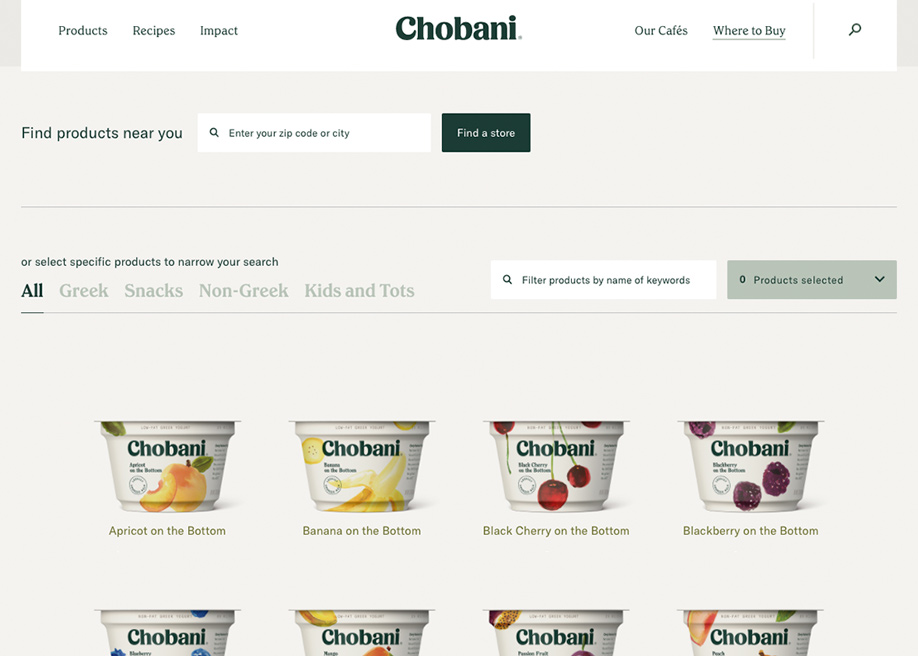 Chobani product filter