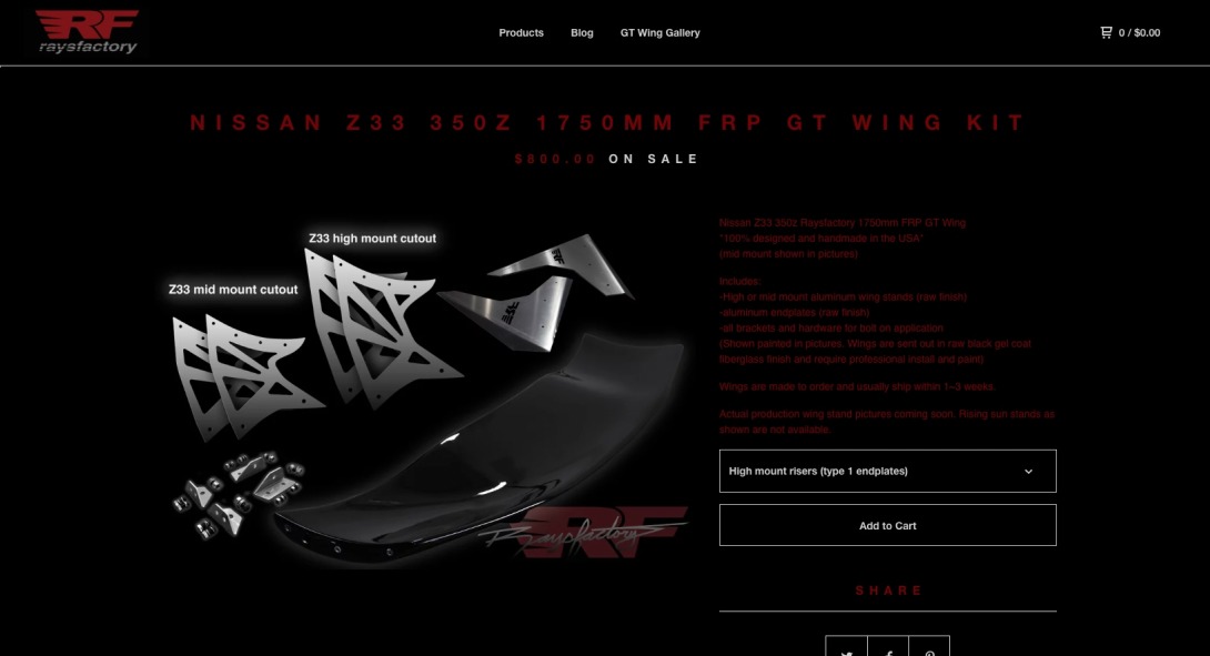 Rays Factory — Nissan Z33 350z 1750mm FRP GT Wing kit