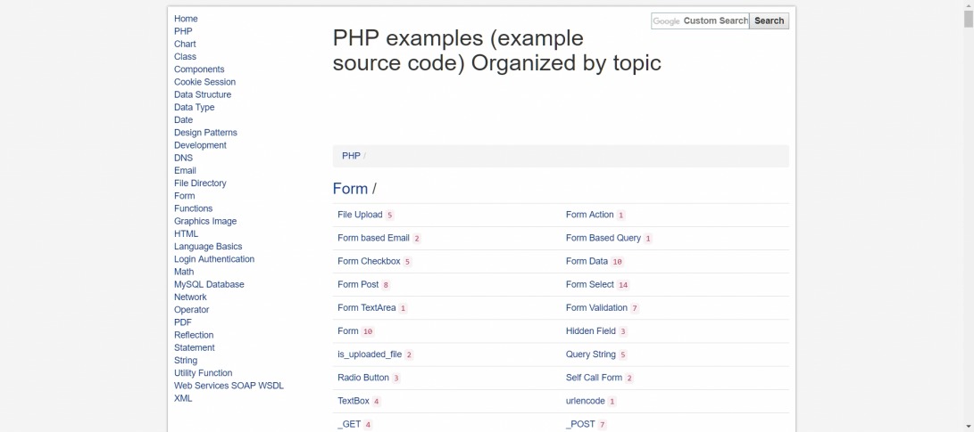 PHP examples (example source code) Organized by topic