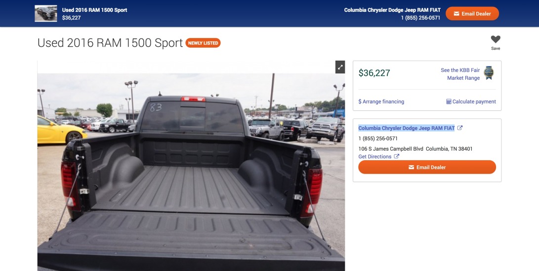 Used 2016 RAM 1500 Sport for sale in Columbia, TN 38401: Truck Details - 492935440 - Autotrader