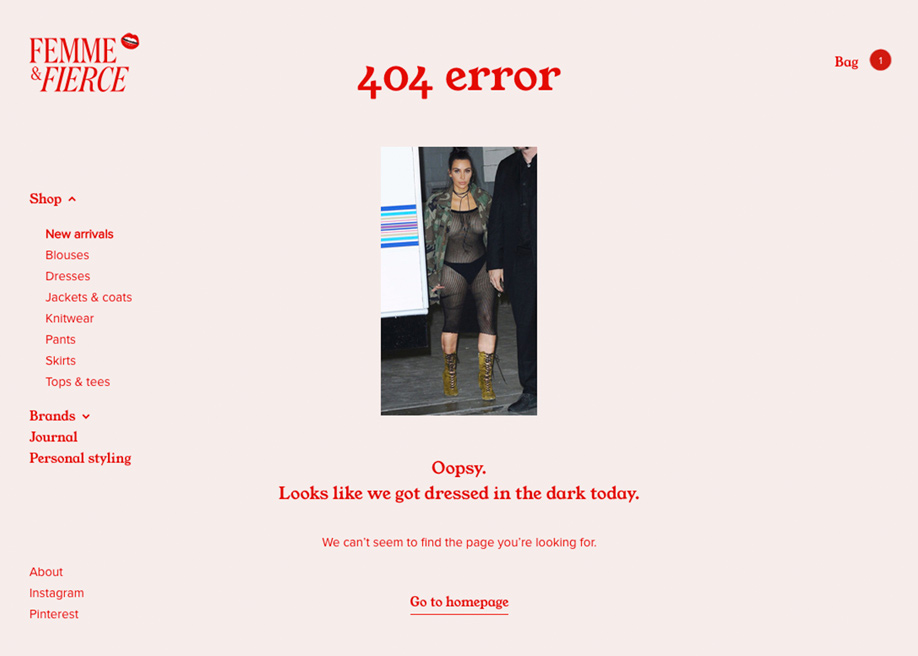 Femme & Fierce 404 error page