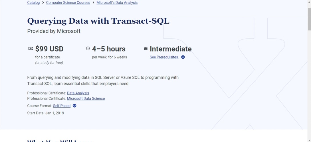 Querying Data with Transact-SQL | edX