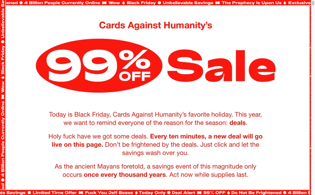 Cards Against Humanity 99% Sale