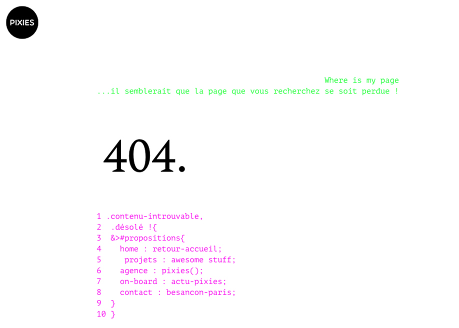 404 error page - Pixies Agency
