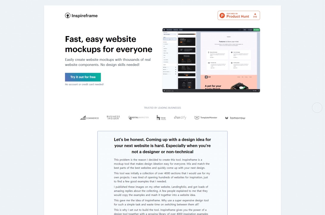 Fast, easy website prototyping for everyone | Inspireframe