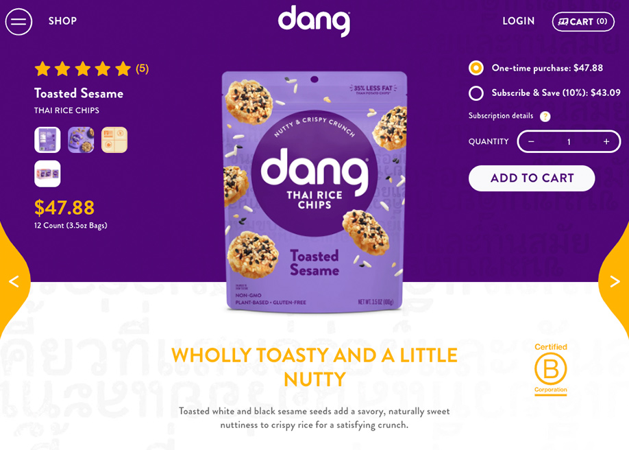American-Asian health snacks -  Dang Foods ecommerce