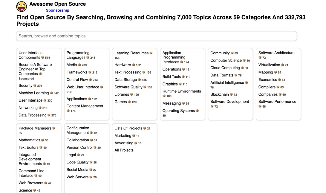 Find Open Source By Searching, Browsing and Combining 7,000 Topics