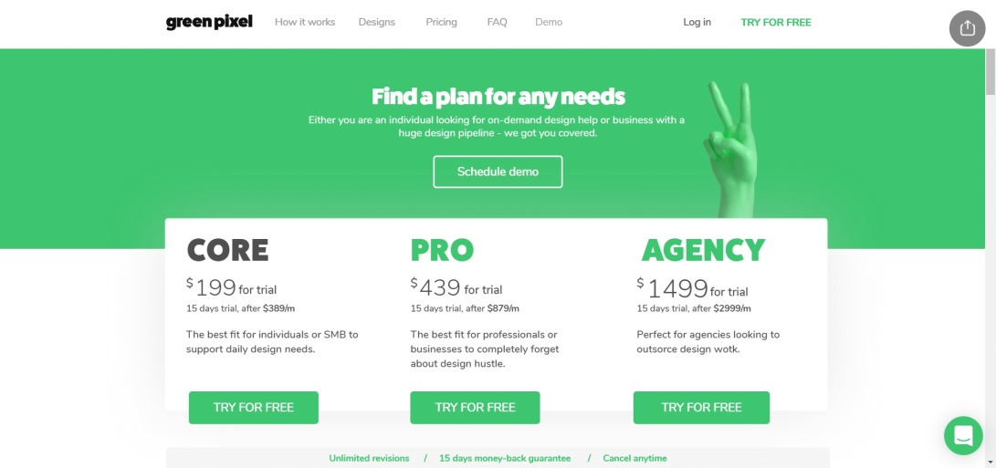 Subscription Plans | Get Access to PRO Designers at Just $389/m | Green Pixel