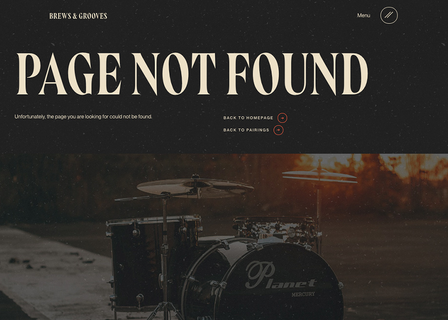 Brews & Grooves - 404 error page