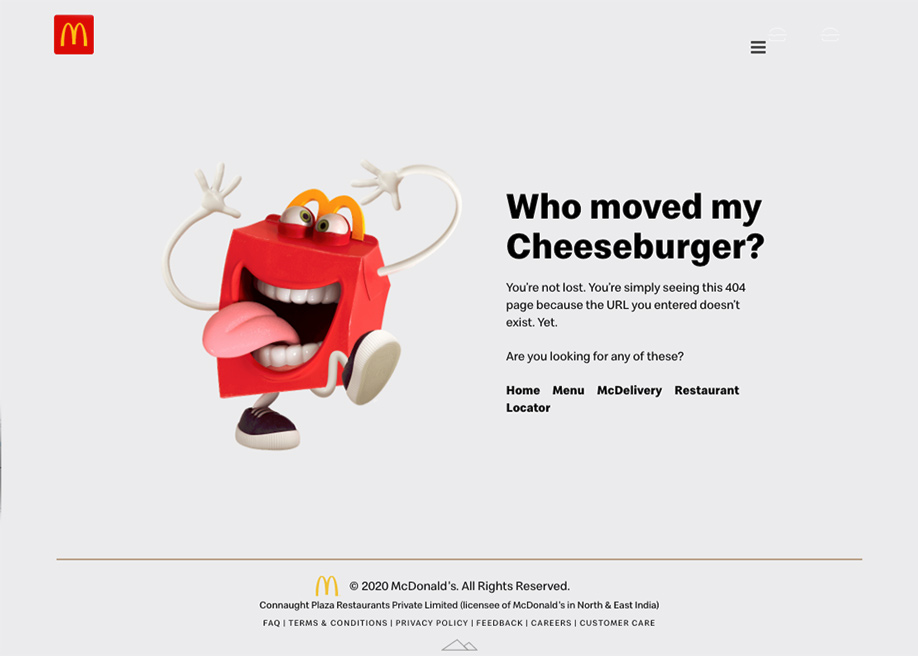 McDonald's India - 404 error page