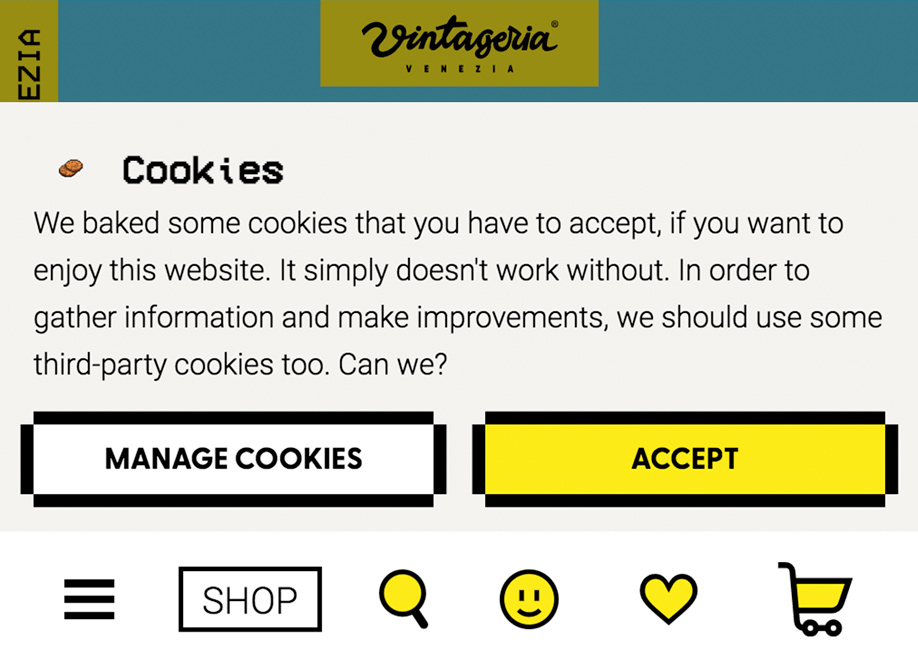 Vintageria - cookies UX copywriting
