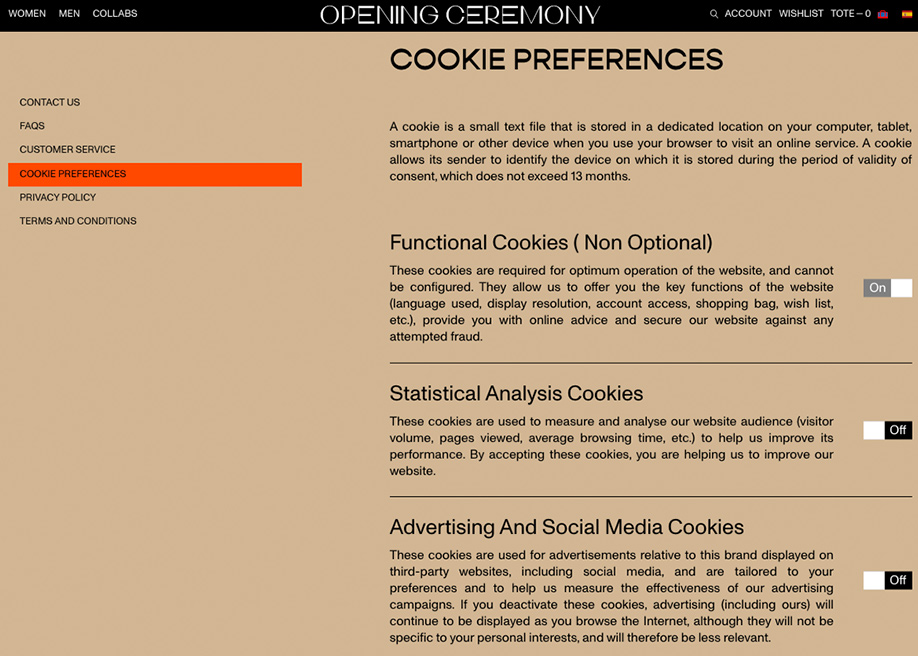 Opening Ceremony - Cookie preferences