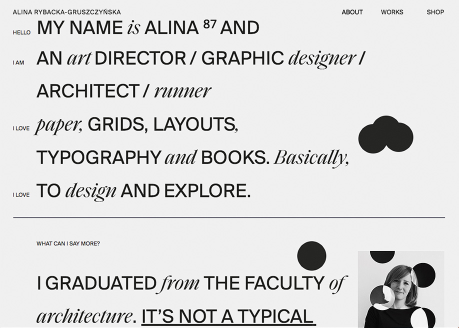 Alina Rybacka - Font pairing about page