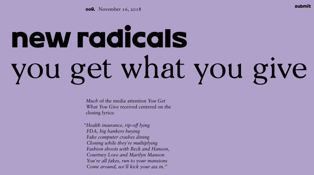 lives & covers — new radicals—you get what you give