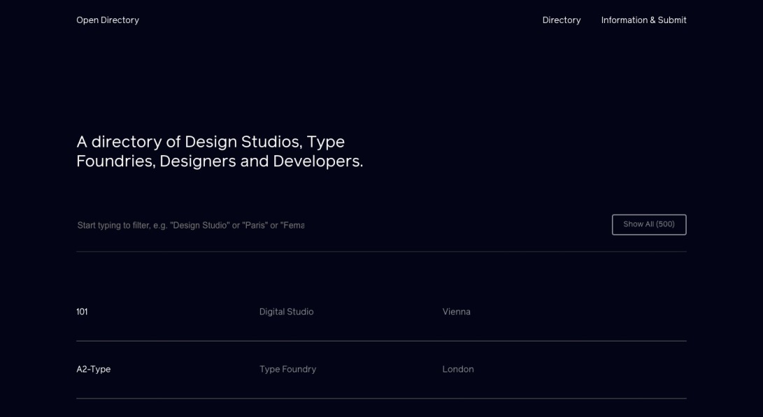 Open Directory • A growing directory of Design Studios, Digital Studios, Type Foundries, Designers, Developers, Freelancers and other resources.