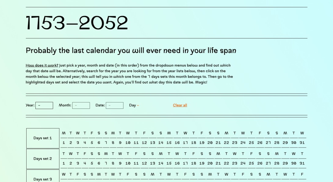 Calendar 1753 – 2052