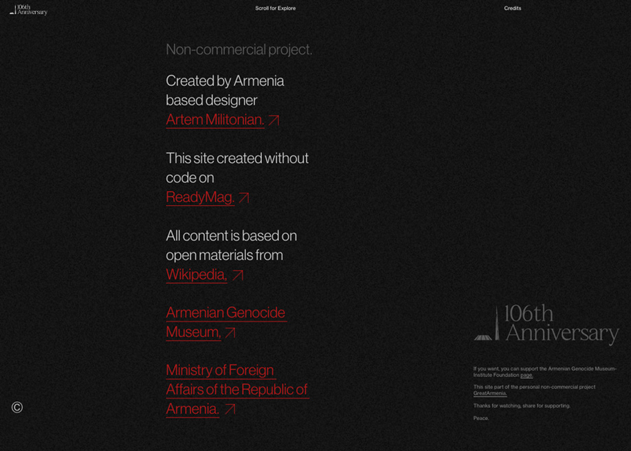 The Armenian Genocide - Website credits