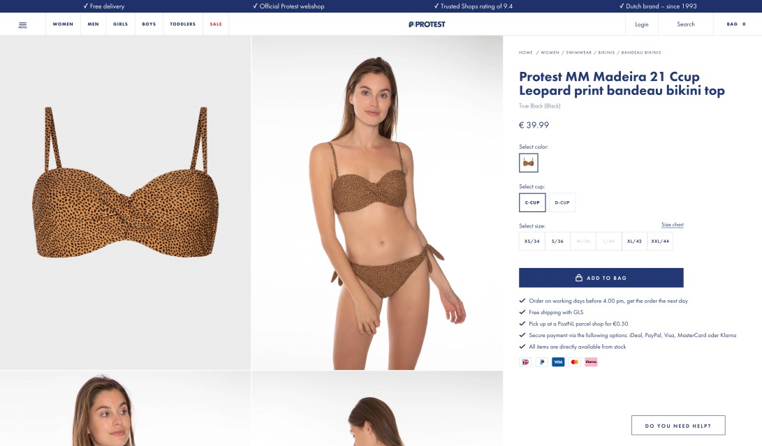 Protest MM Madeira 21 Ccup Leopard print bandeau bikini top True Black | Protest Netherlands