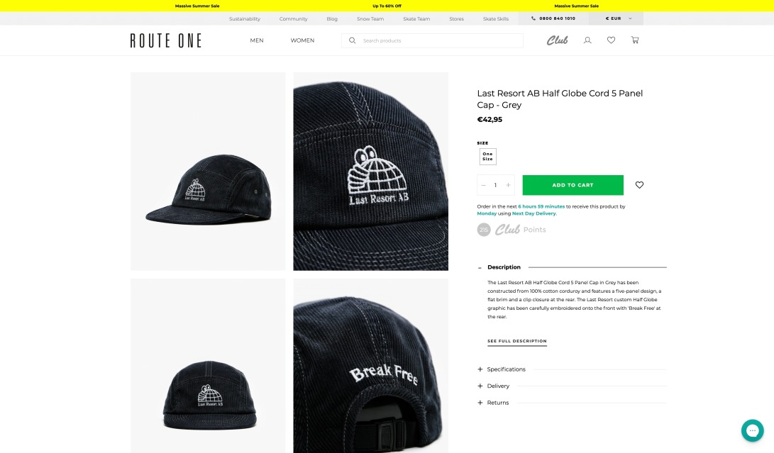 Last Resort AB Half Globe Cord 5 Panel Cap - Grey – Route One